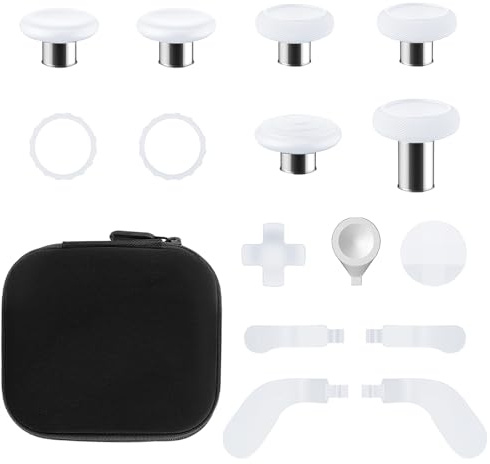 TOMSIN Paletas y palas para mando Xbox Elite 2, paquete de accesorios 15 en 1 con funda para Xbox Elite Controller Series 2 Core, 6 palas de metal, 4 palas, 2 D-pad, anillos de protección (blanco)
