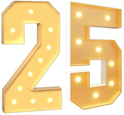 Light Up Marquee Numbers for Party Decor, Giant Mosaic LED Lights Pre-cut Foam Board Set for Valentine's Day Birthday Christmas New Year, 120cm-4ft Number 25