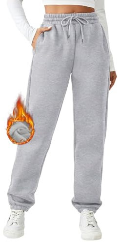 PINSPARK Jogginghose Damen Sporthose Frauen Baumwolle Traininghose Lockere Sweatpants mit elastischem Bund und geradem Bein Fitnessstudio Hellgrau S