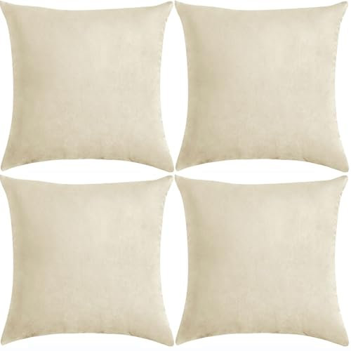 Kissenbezug 45x45 Samt Kissenbezüge 4er Set Kissenhülle Zierkissenbezug Dekokissen Sofakissen Bezug Dekorative Weiche Zierkissenbezüge Couch Sofa Kissen Bezug(Ivory)