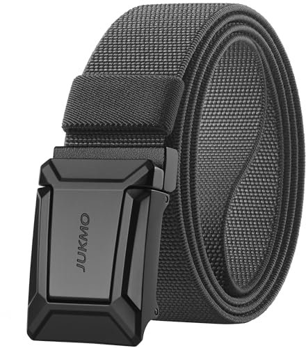 JUKMO Taktischer Stretchgürtel für Männer, Militär Arbeit Rigger Wandern,3,8cm elastische Nylon Web Ratsche Schnellspanner Gürtel in Geschenkbox (Grau, Groß)