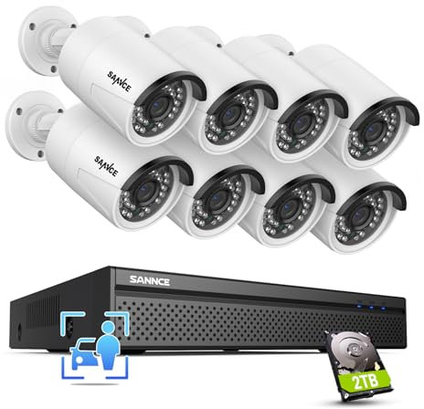 SANNCE 4K POE CCTV Security Camera System 8 Channel, 8MP Network Video Recorder NVR with 8x Outdoor Security IP Cameras and 2TB HDD, Motion/Vehicle Detection, 2 Way Audio