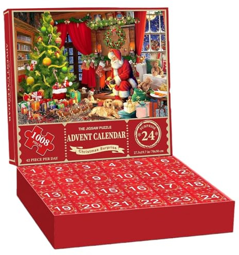 Adventskalender-Puzzle 2024 Weihnachten Adventskalender 2024 Kinder Weihnachten 1008 Teile Puzzle 24 Tage Weihnachts-Countdown-Kalender Weihnachtspuzzles Geschenk für Kinder und Erwachsene Familienspi