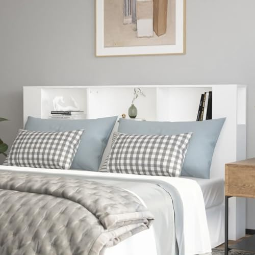 puraday Bettkopfteil Schlafzimmer Headboard for Bed 180x18,5x104,5 cm Holz Breite Anwendung Bücherregal-Kopfteil Feuchtigkeitsbeständigkeit Kopfteil-Regal Zusätzlicher Stauraum Weiß