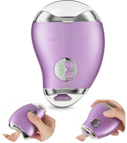 LOPHE Electric Nail Clipper, 3 Speeds LCD Digital Display and LED Light, USB Rechargeable Double-Headed Trimmer and Polishe, Fingernail Trimmer for Baby, Kids, Seniors, Caregivers (Purple)