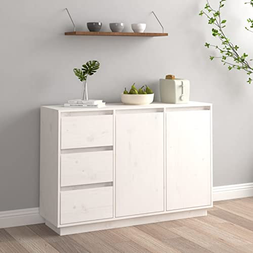 Weißer Hochglanz-TV-Ständer Sideboard Schrank für Wohnzimmer Esszimmer Modern Schiebe Holz Kiefer Schrank 111x34x75cm