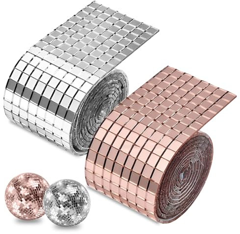 4 Roll Mosaic Tiles Mirror Stickers Self Adhesive Tiles 3840pcs Small Square Mirror Mosaic Tiles Arts and Crafts for DIY Craft Party Decoration (Silver, Rose Gold)