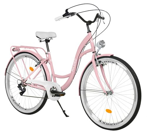 MILORD Damenfahrrad Citybike Komfort Retro Bike Hollandrad Vintage Fahrrad, 26, 28 Zoll, 7-Gang (Rosa, 26 Zoll)
