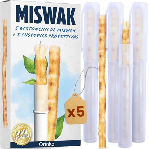 ORINKO 5 Siwak Sticks + 5 Schutzetuis – Miswak Natürliche Zahnbürste umweltfreundlich und vegan – traditionelle Mundpflege und Zahnaufhellung