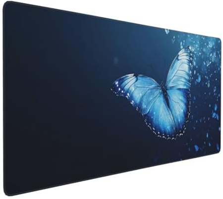 Tapis de Souris Bleu Papillon Tapis de Souris XXL 1000x600x3mm, Imperméable Tapis de Souris Gamer XXL Tapis Souris Mouse Pad, Base Atidérapante, Haute Précision et Vitesse pour Gamer, Deco Bureau