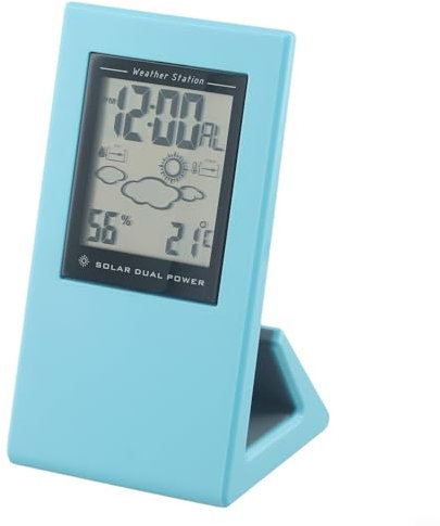Solarbetriebene Wetteruhr mit Kunststoffgehäuse, großes Display, Uhr für den Außenbereich, Garten (blau)