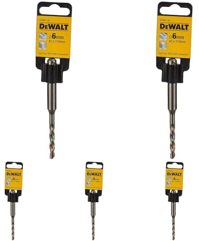 DEWALT Broca SDS Plus 6x110mm, Diente de Carburo, Cuerpo Reforzado, Rendimiento para Hormigón, Mampostería y Ladrillo, Eliminación Eficiente del Polvo, DT9663-QZ (Paquete de 5)
