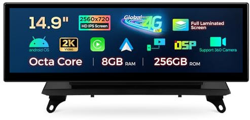 XTRONS 14.9 Zoll 2K IPS Android 14 Autoradio Octa Core 8GB 256GB 4G LTE Car Play Android Auto Bluetooth GPS WLAN Optional DAB OBD TPMS DVR AHD Kamera Für BMW X5 E70 X6 E71 CIC System