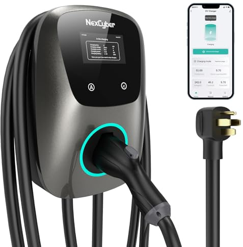 NexCyber Level 2 Electric Vehicle Charger (EV), 48 Amp/11.5 kW EVSE with J1772 Connector, 240V Electric Car Charger, 25 Foot Cord, NEMA 14-50p Plug with Hard Wire, Start