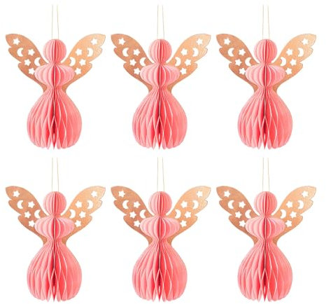 6 adornos colgantes de papel con forma de angelical para colgar en la pared del árbol de Navidad, bodas, baby showers, fiestas de cumpleaños