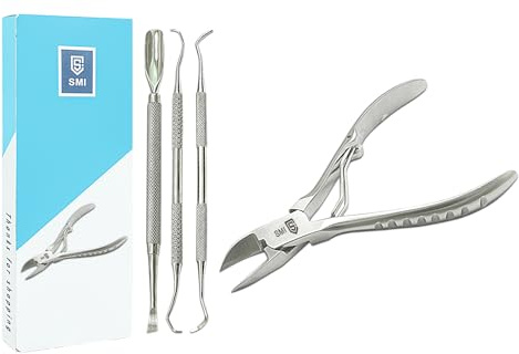 SMI 4-teiliges Fußpflege Set, Edelstahl, Nagelzange, Fußnagelzange, Nagelhautschieber & Eckenheber für Pediküre und Zehennägel
