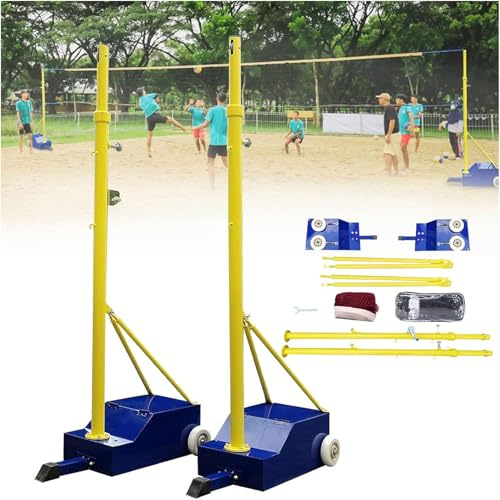 Poteaux de volley-ball pour jardin, avec filet de volley-ball/de badminton, poteaux de volley-ball robustes pour intérieur et extérieur, hauteurs réglables avec roues et 2 filets
