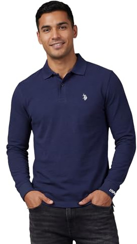 U.S. POLO ASSN. Herren Polo Shirt (M-3XL) (M-3XL) Basic Langarm Polohemd Longsleeve Casual Oberteil P004 – Navy-Dunkelgrau – Größe 3XL