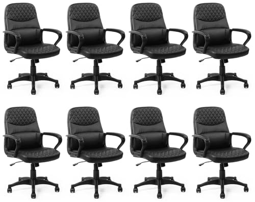 CLATINA Office Chair Leather Computer Desk Chairs with Wheels, Comfy Mid Back Ergonomic Executive Swivel Adjustable Height Chair with Armrests for Home Bedroom Task Office Conference, Black, 8 Pack
