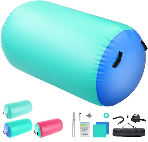 KIKILIVE Inflatable Air Barrel Roller with 600W Electric Air Pump | Exercise Mat, Yoga Roller, Tumbling Mat for Gymnastics, Fitness, Balance Training | Includes Carry Bag