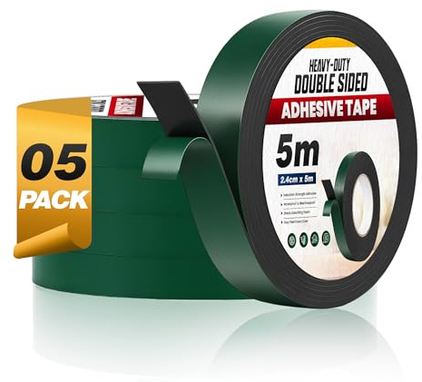 LEDSone 5 Pack Black Foam Double Sided Tape 2.4cm x 5m - Heavy Duty IXPE Mounting Sponge Tape Adhesive Waterproof High Tack for Automotive, Outdoor, DIY & Construction, Car Trims Numberplates