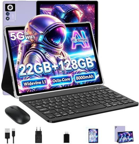 ZIOVO Tablet Android 14 Tablet 10 Pollici, 22GB RAM+128GB ROM (TF 1TB), 5G WiFi Tablet, Widevine L1/Octa-Core/8000mAh/Corpo Metallico/8+5MP/Supporto Netflix, 2 in 1 Tablet con Tastiera e Mouse- Viola