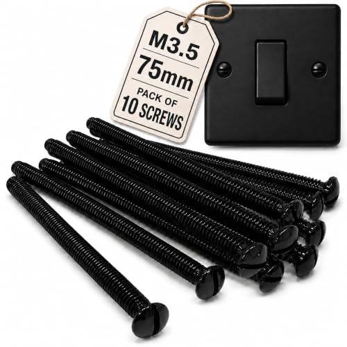 M3.5 x 75mm Black Slotted Head Electrical Machine Screws - Pack of 10 | Suitable for Light Switch & Plug Socket Faceplates and compatible back boxes