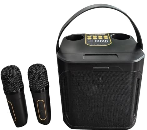 Orolotay Altoparlante Bluetooth Karaoke ad alta potenza portatile 360 Stereo Surround Subwoofer senza fili impermeabile con doppio microfono-A