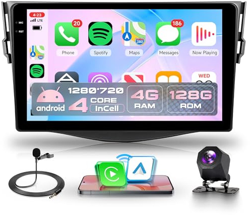 4G+128G Wireless Carplay Android 15 Autoradio für Toyota RAV4 2007-2012 9 Zoll Incell Touchscreen Autoradio mit Wireless Android Auto GPS Navi WiFi Mirror Link Bluetooth FM/RDS/EQ/SWC Rückfahrkamera