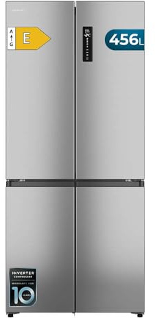 Cecotec Frigorifero 4 Porte Semi-Integrabile No Frost Bolero CoolMarket 4D 456 SBI Inox E. Extra Capacità Max 456L, Altezza 189cmx83cm Larghezza, MetalFlexCooling, Compressore Inverter Silenzioso
