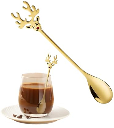 Kaffeerührlöffel, Edelstahl Schöpflöffel, Cartoon Elch Geweih Kaffeelöffel, Für Essen Küche Tee Kuchen Milchshake Marmelade Zuhause Büro Restaurant Party Geschenke Feiertag