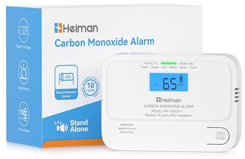 Heiman Kohlenmonoxid Melder mit digitalem LCD Display - 1 Stück | 10 Jahre Batterie Kohlenmonoxidmelder, Co Melder für zu Hause, CO Alarm BSI-geprüft, EN 50291 Standard