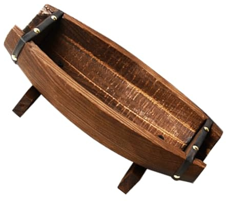 ORFOFE Rustic Wooden Barrel Planter Small 30X16X9Cm Semi-Circle Wood Plant Container Indoor Outdoor Gardening Decorative Flower Pot for Garden Patio