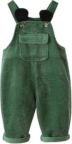 QualfsTerric Unisex Toddler Overalls Corduroy Striped Dungarees Baby Girls Bib Jumpsuit Pants Large Pocket Boy One Piece Suspender Trousers Kids Playsuit (UK, Age, 12 Months, 18 Months, Green-Ear)
