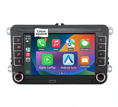 Autoradio Stereo für VW Seat Golf Passat Jetta Beetle EOS mit Touchscreen Bluetooth FM Rückfahrkamera, Linux System, Double Din Auto Stereo mit Wireless Carplay/Android Auto