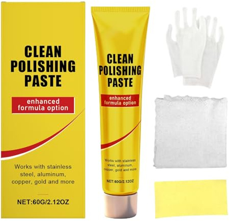 Edelstahl Reiniger 60g Poliercreme Mit Langanhaltender Wirkung | Kratzerentferner Creme für Edelstahl für Silber Gold Silberbesteck Bronze Aluminium Schmuck Kochgeschirr