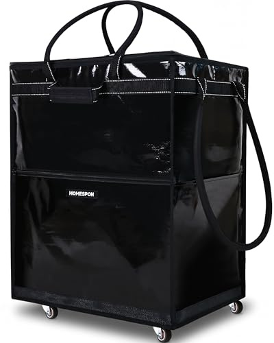 HOMESPON Foldable Shopping Trolley Bag on Wheels, Large Waterproof Reusable Grocery Tote, 5 Sturdy Handles Rolling Shopping Bag for Groceries, Laundry, Camping and Moving