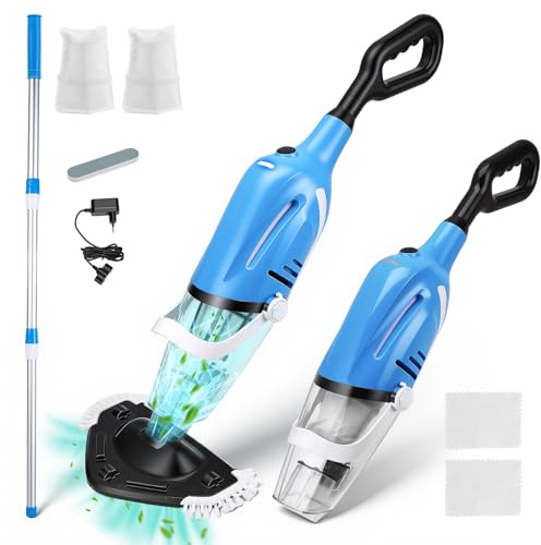 TLPEMN Potente Aspirapiscina con Batteria, Aspiratore Piscina Ricaricabile, Aspirazione 40L/min, Asta Telescopica 131–199cm, 2 Filtri Forte Aspirazione per Piscine, Vasche, Spa