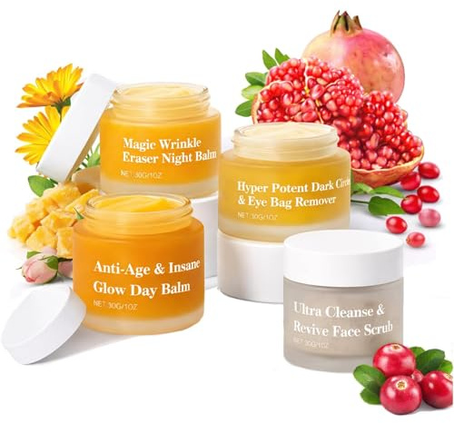 Organic Face Cream Set for Mature Skin - Hydrating & Nourishing Day & Night Cream - 4-in-1 Natural Organics Face Cream Set - Skincare Set with Pomegranate, Arctic Rosehip & Arnica - 30ml*4