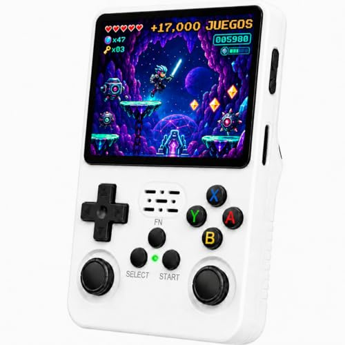 Consola Retro Portatil con 17.000-21.000 Juegos - Versión 2026- Mini Consola Arcade - Juegos de PS1, PSP, N64, NDS, GBA, NeoG, etc. - Pantall HD 3.5' 640 * 480 - Rechace Imitaciones (Blanca)