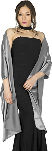 BlackButterfly Satin Hochzeit Brautjungfer Abschlussball stahlen Schärpe Schalverpackung Schal (Silber, Einheitsgröße)