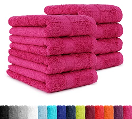 BaSaTex - 8er Pack Handtücher Premium 50x100 cm aus Baumwolle - Frottee Handtuch Set mit Aufhänger - Öko-Tex Made in Green Zertifiziert - Magenta Pink