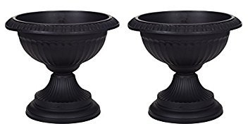 Shop4allsorts 2 x Black Grecian Urn Patio Planters Plastic Garden Plant Pot Flower Bowl 42cm