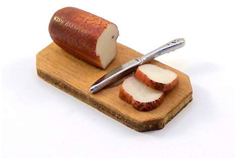 Melody Jane Dolls House Slicing Tin Loaf on Bread Board Miniature 1:12 Kitchen Accessory