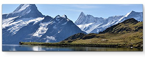 Paul Sinus Art Leinwandbilder | Bilder Leinwand 120x40cm Bergsee mit schneebedeckten Bergen - Schweiz