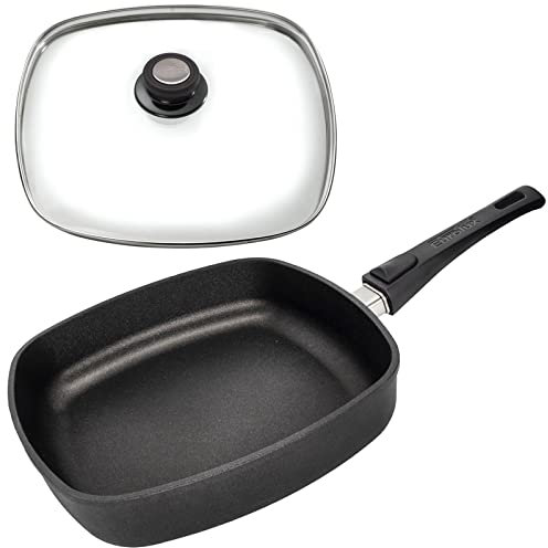 Eurolux leichte Eckpfanne 24x24 cm Induktion Set mit Deckel - hoher 6.5 cm Rand - induktive quadratische Alugusspfanne mit abnehmbaren Stiel & Antihaft-Beschichtung - Made in Germany