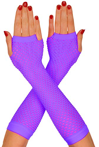 Redstar Fancy Dress - Fingerlose Netzhandschuhe - 80er Jahre Tanzparty - Retro Kostüm-Accessoire - Lila
