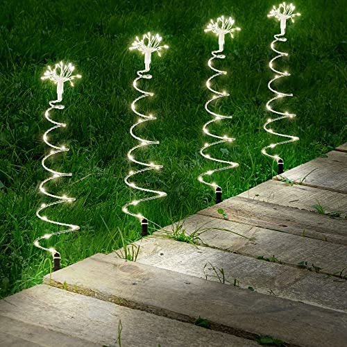 GloBrite 4-Pack Spiral Tree Stakes with 200 LED Lights - Outdoor Christmas Tree Light Decorations