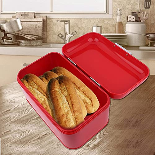 Bread Box Bread Solid Color Retro Metal Bread Bin Box Large Capacity Kitchen Storage Container(red)