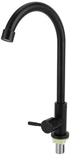 Robinet d'eau froide simple, acier inoxydable noir mat G1/2 robinet d'eau froide rotatif simple à 90 degrés, robinet de lavabo de cuisine